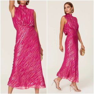 SALONI Fleur Midi Dress with metallic threads